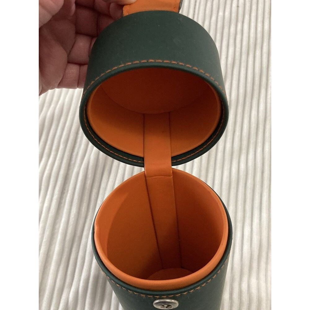 Vintage Hermès Green Leather Perfume Gift Box Round Cylinder Case Empty - Picture 5 of 10
